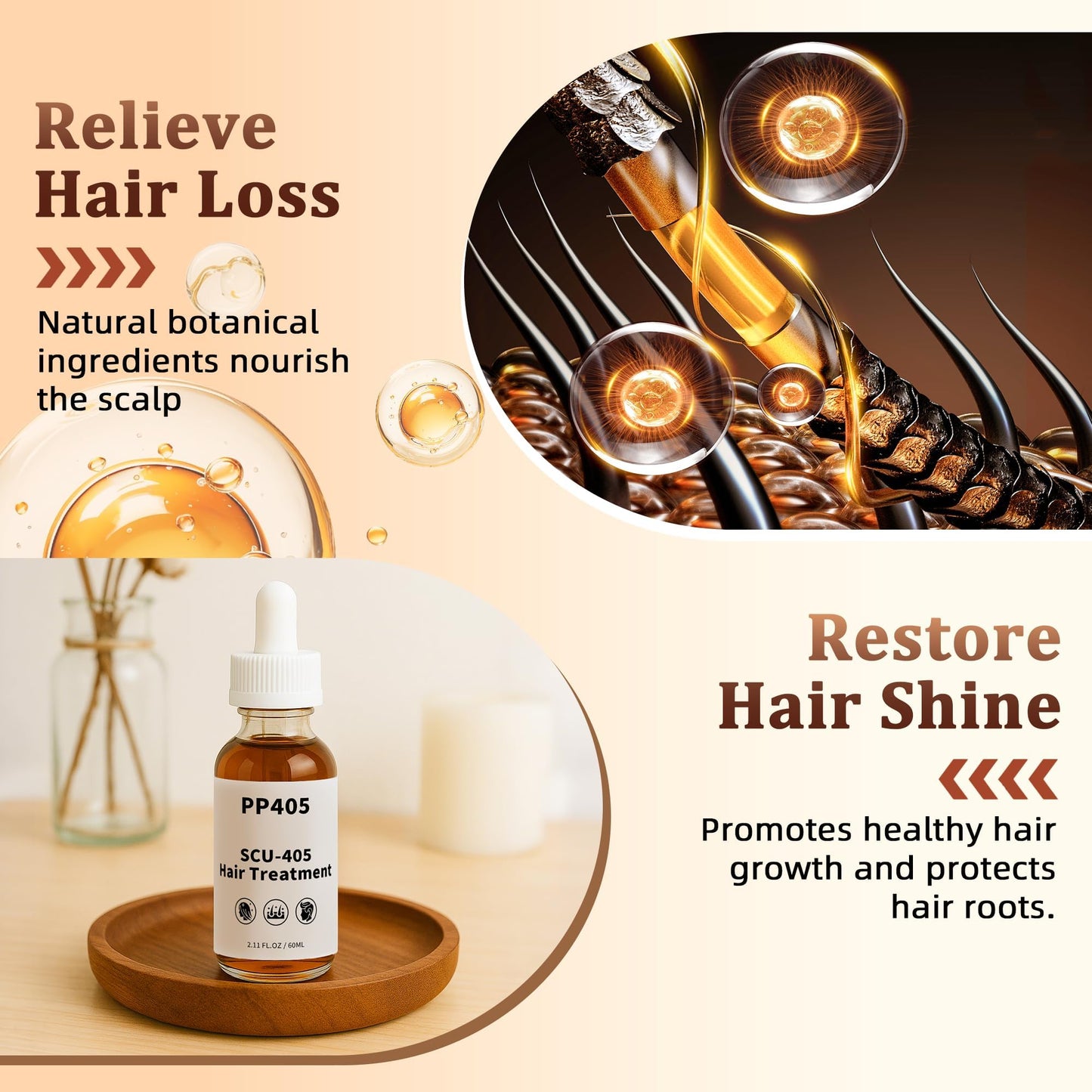 PP405 Hair Treatment | SCU-405 | Hair Growth Oil | Anti-Hair Loss | Quickly Absorbed & Non-Greasy | Hair Serum Growth for All Types | 2.11 FL.OZ (1 * 60ML)