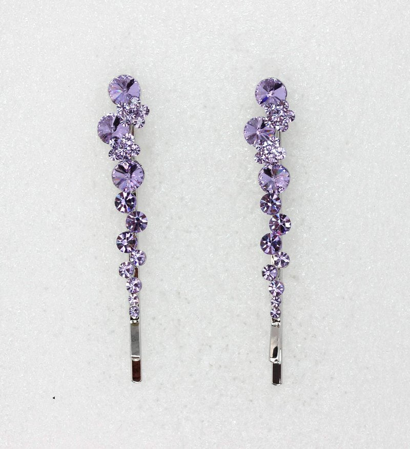 Faship A Pair Of Violet Light Purple Premium Rhinestone Crystal Floral Hair Clips Pins 2 Pcs
