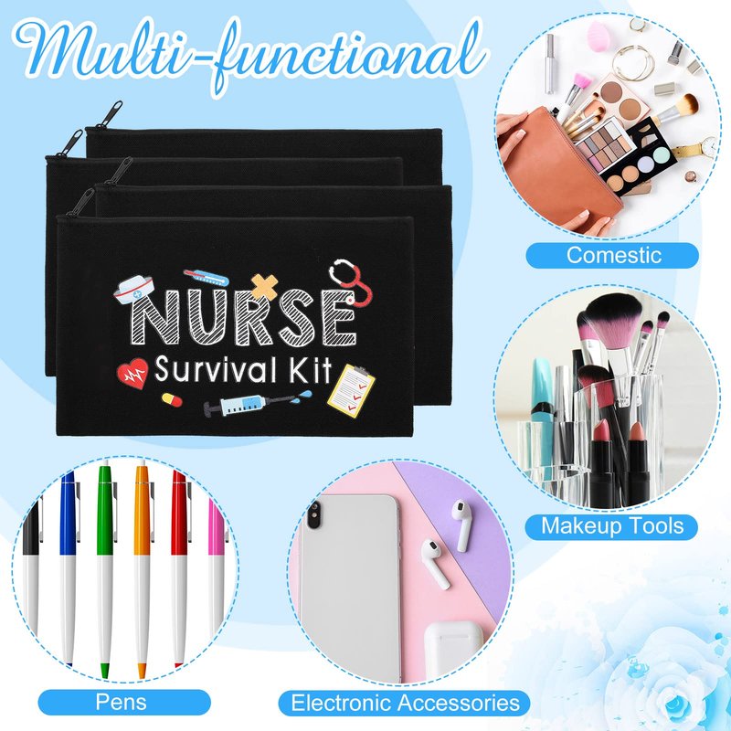 Buryeah 26 Pcs Nurse Survival Kit Cosmetic Bag Funny Gift for Nurse Practitioner Makeup Toiletry Nurse Bag Nurses Week Gifts Travel Zipper Nurse Pouch for Nurses School Birthday Teens, Black