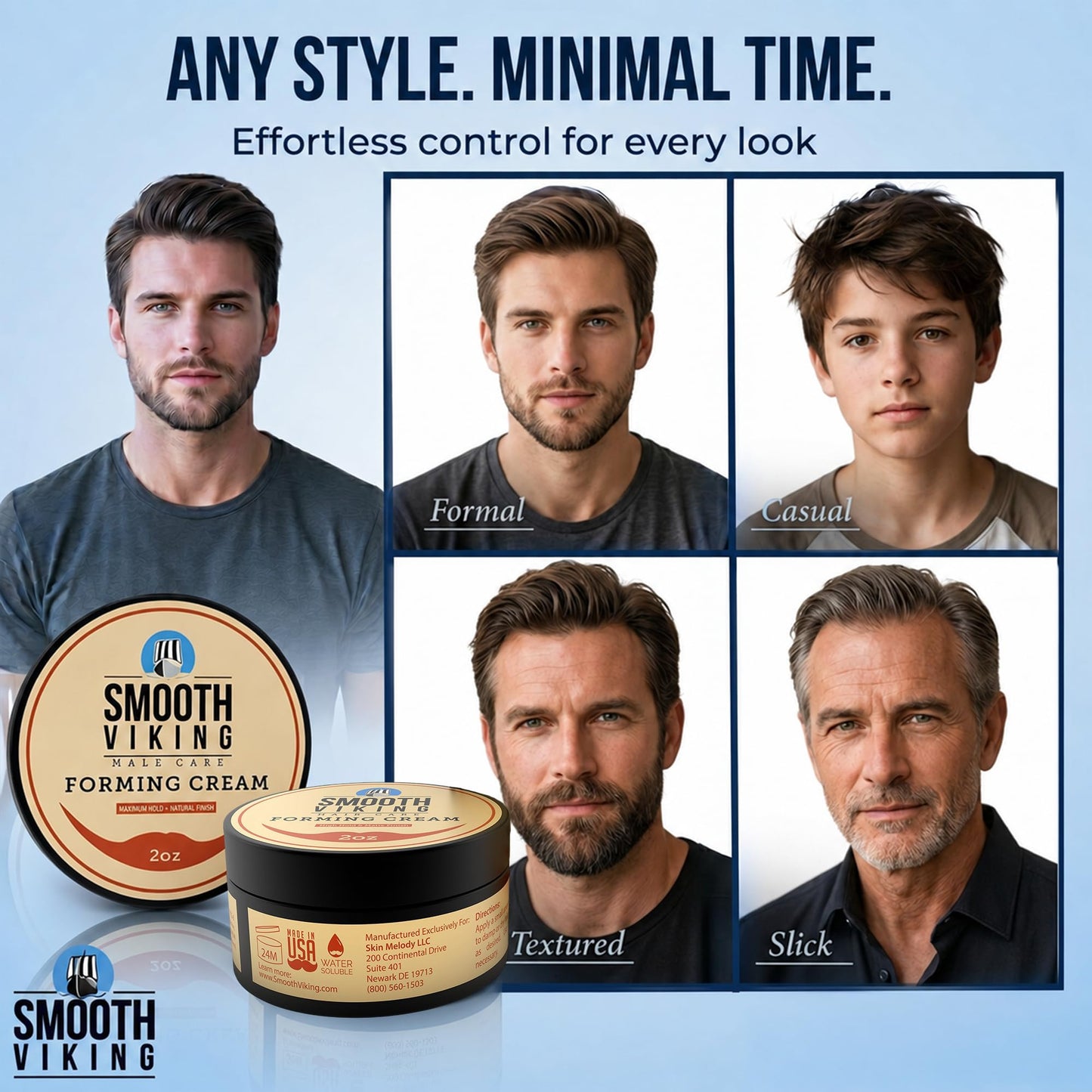 Smooth Viking Forming Cream - High Hold Styling Cream for Matte Finish, Men's Hair Products, Hair Paste for Short, Curly and Long Hair, Made in USA, 2oz