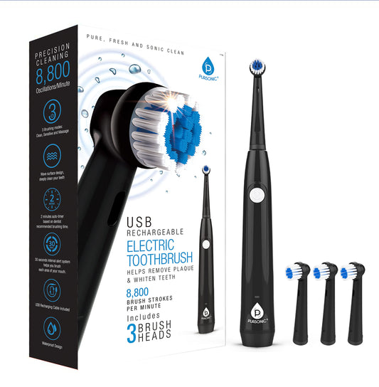 Rotating Electric Toothbrush for Adults with 3 Brush Heads - Toothbrush Electric with 3 Cleaning Modes - USB Rechargeable Toothbrush with 2 Minute Smart Timer (Black)