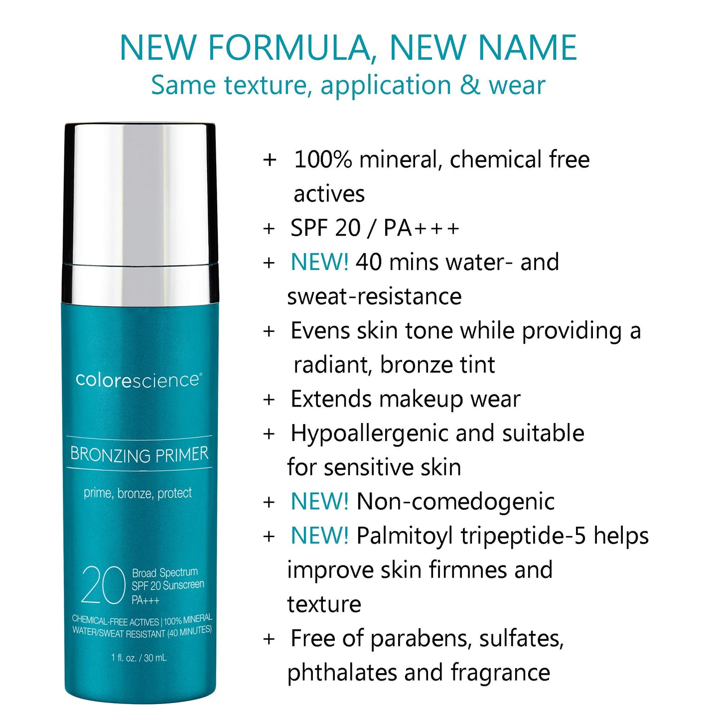 Colorescience Bronzing Primer SPF 20, Water Resistant Mineral Sunscreen, Broad Spectrum SPF 20 UVA/UVB Skin Protection, 1 Fl Oz (Pack of 1)