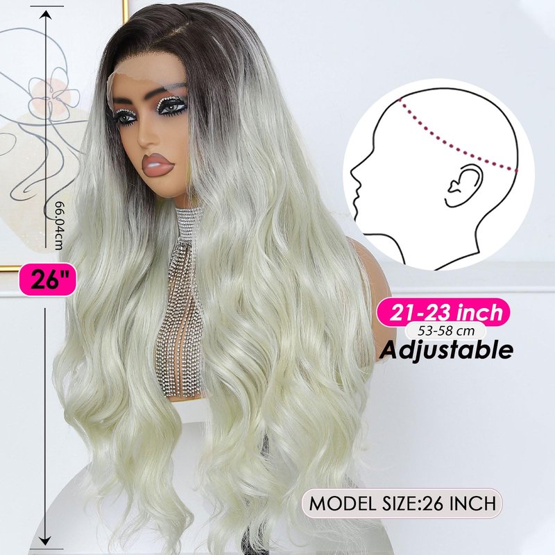 Ruiieea Synthetic Lace Front Wig, 13x4 Lace Front Wig Body wave, Blonde Lace Frontal Wig for Women Glueless Daily Use 26 Inch Black to Blonde