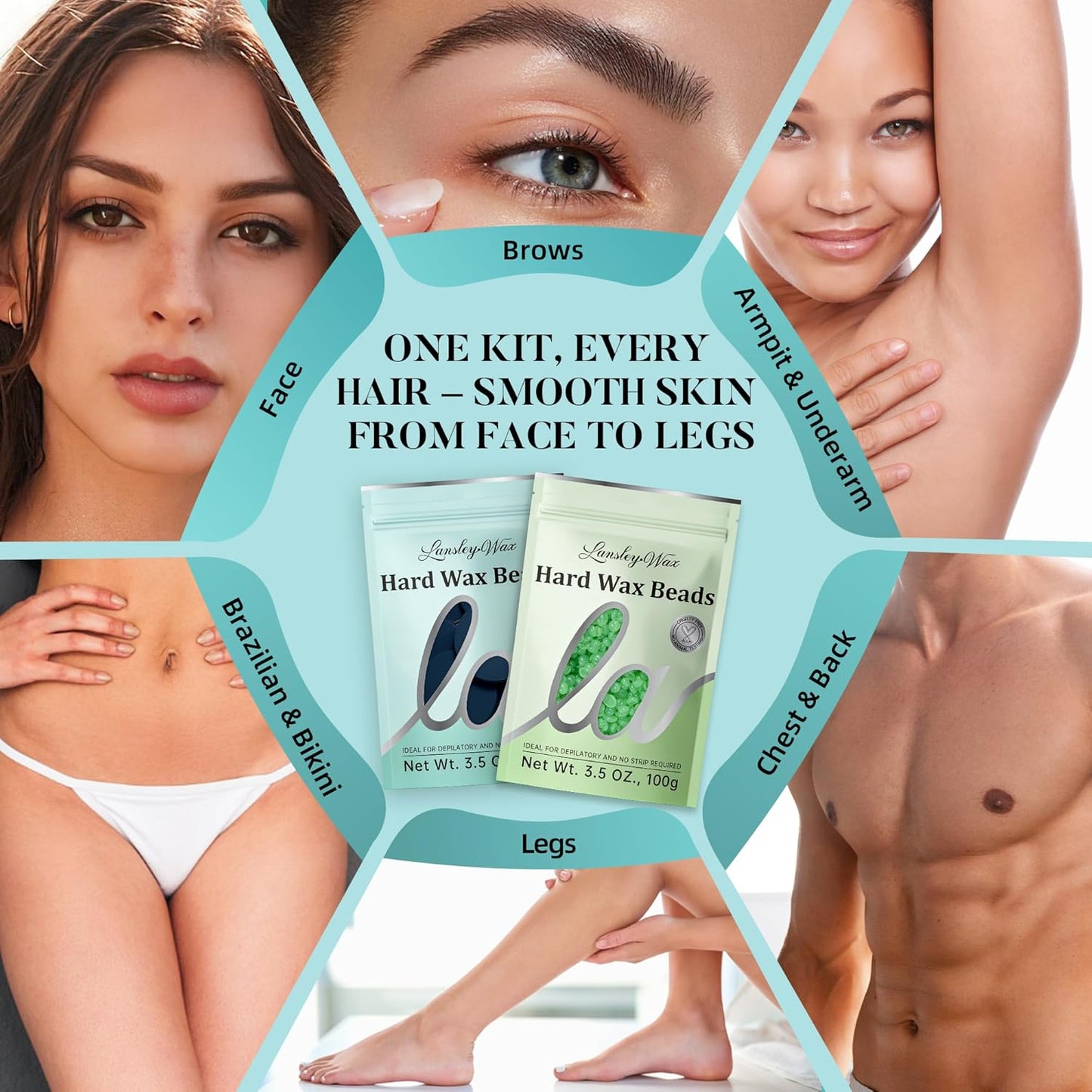 Digital Waxing Kit for Hair Removal - Wax Warmer with Silicone Pot | Hard Wax for Sensitive Skin, Home Use