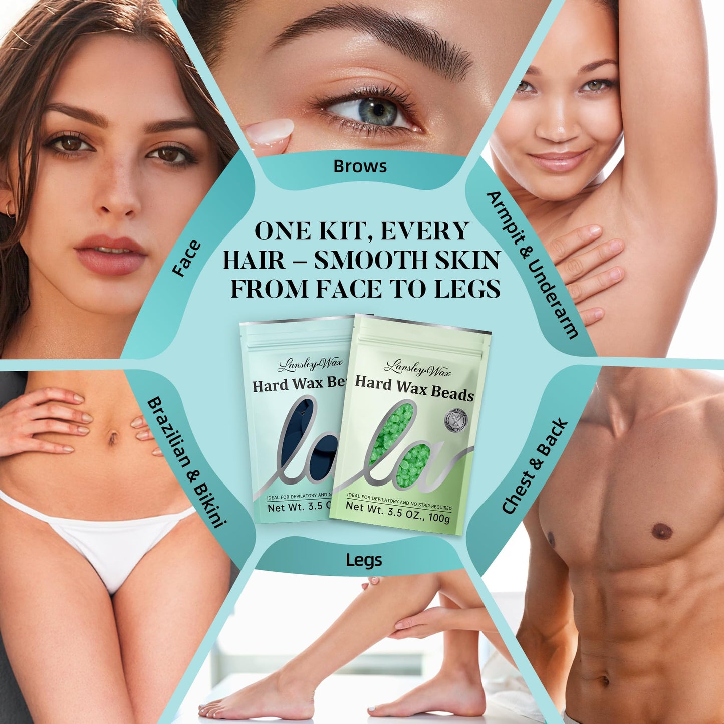 LANSLEYWAX Digital Waxing Kit for Women Men - Green Waxing Machine with 39 Accessories - Hard Wax Kit for Arms Legs Brazilian Bikini Facial Sensitive Skin, Wax Warmer Hair Removal for Home/Salon Use
