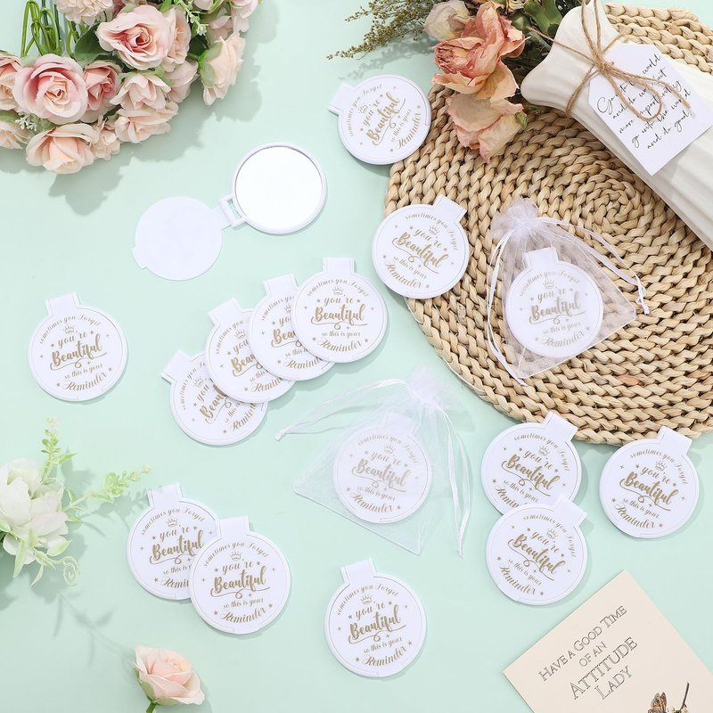 Gulfmew 100 Pcs 2.76 Inch Inspirational Compact Mirror Bulk Women Small Gifts Graduation Mothers Day Party Favors Purse Mirror Pocket Mini Items for Adult Coworker Cheerleader Swag Bag (White)