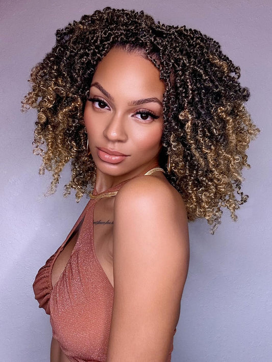 Yanky Twist Crochet Hair Pre Looped Spring Twist Synthetic 10 Inch 7 Packs Mini Passion Twist Hair Extensions Curly Ends, 1B/27
