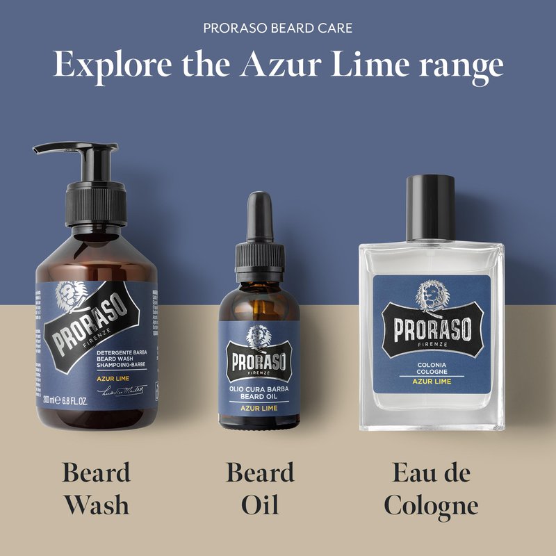 Proraso Azur Lime Cologne - Masculine Fresh Citrus Eau de Cologne - Mint, Lemon, Orange & Musk Fragrance for Men - 3.4oz