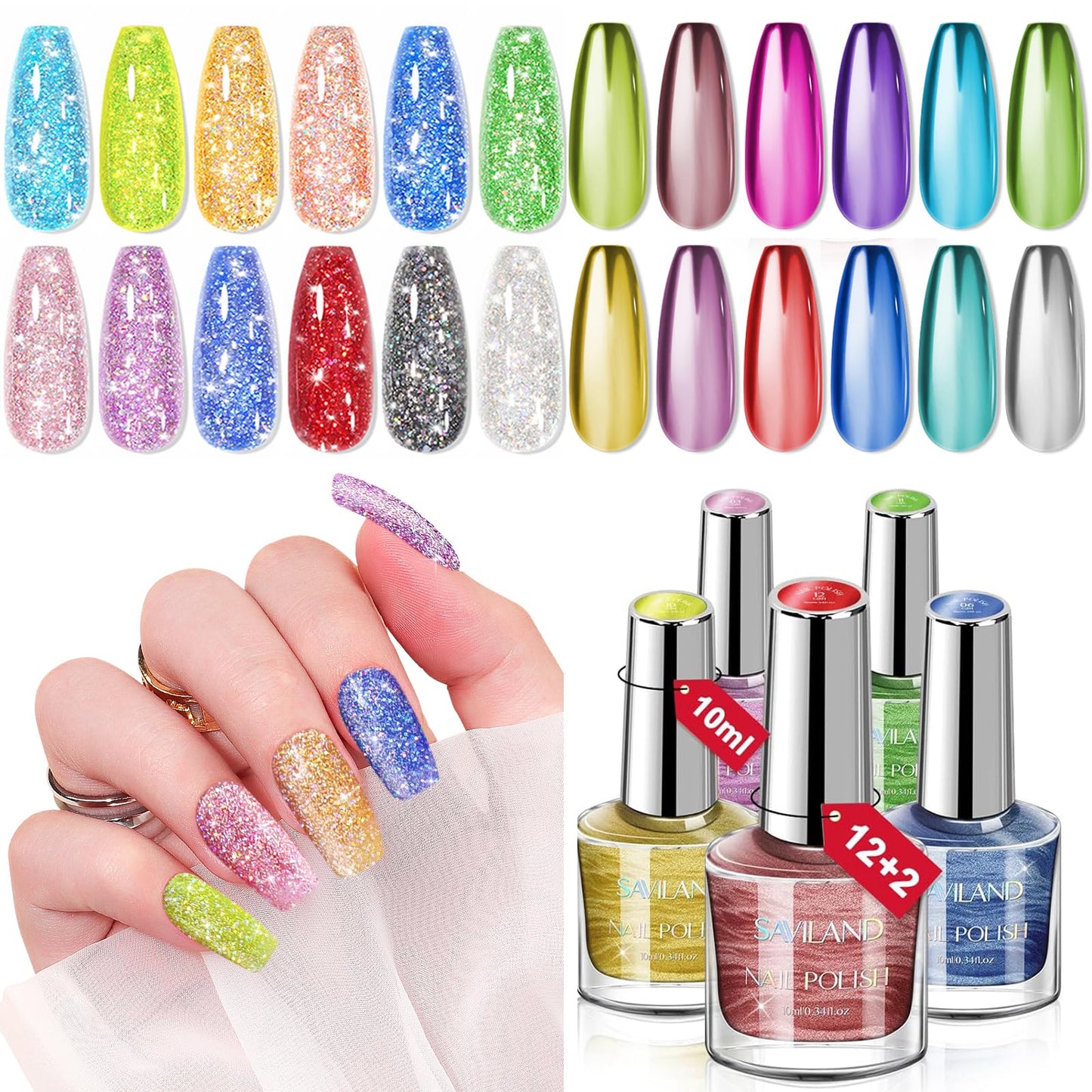 SAVILAND Nail Polish Set - 24 Colors Quick Dry Fingernail Polish Non Gel with Base Top Polish for Fingernail Toenail French Acrylic Art DIY