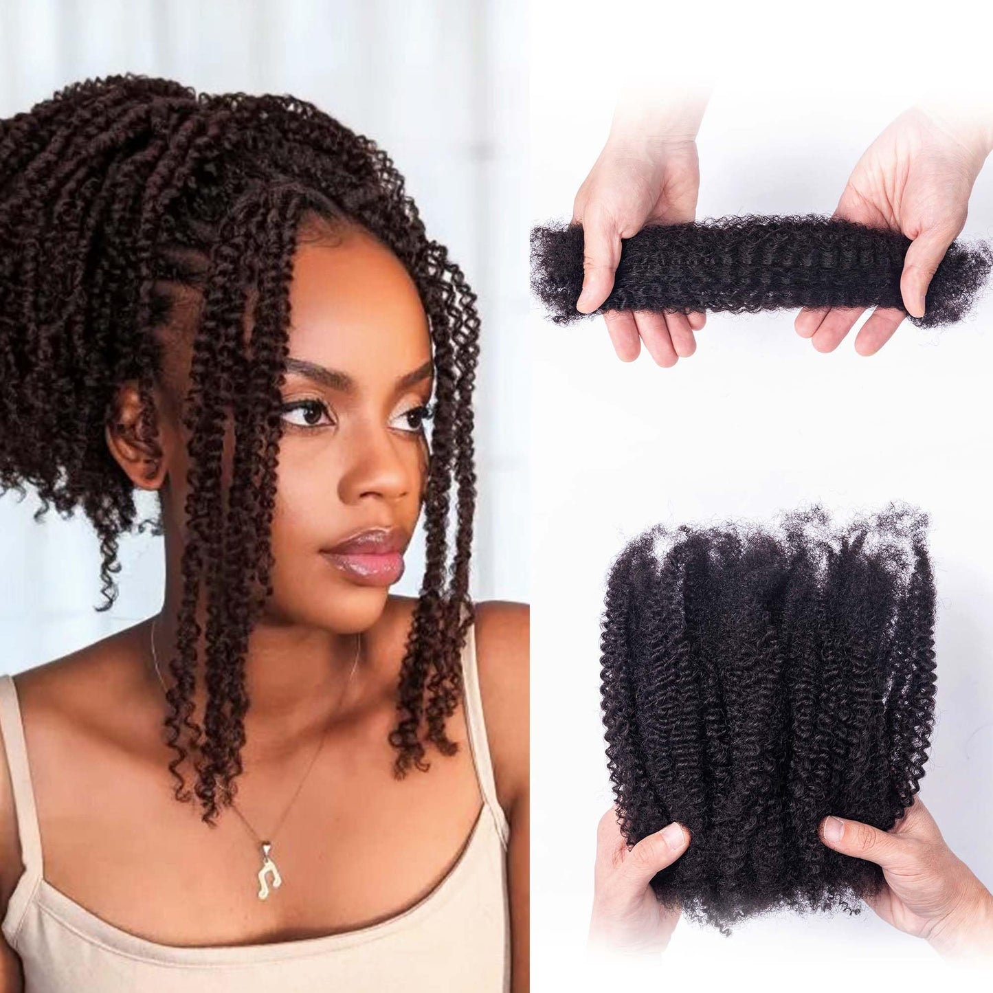 Maytsing Afro Kinkys Bulk 100% Human Hair for Dreadlocks Extensions, Twist and Braiding- 14inch,50g,Natural Black - 4C Texture - Can Be Bleached and Dyed