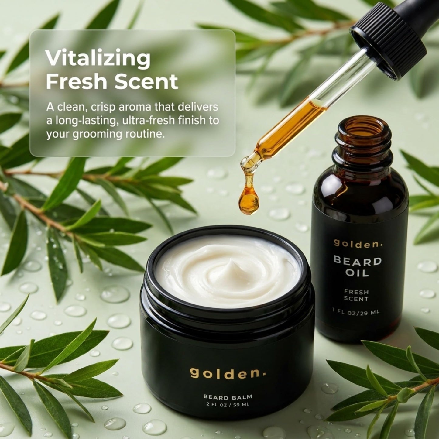 Golden Grooming Beard Bundle (Regular Starter Kit) 4oz Shampoo, 2oz Balm, 1oz Oil - Fresh