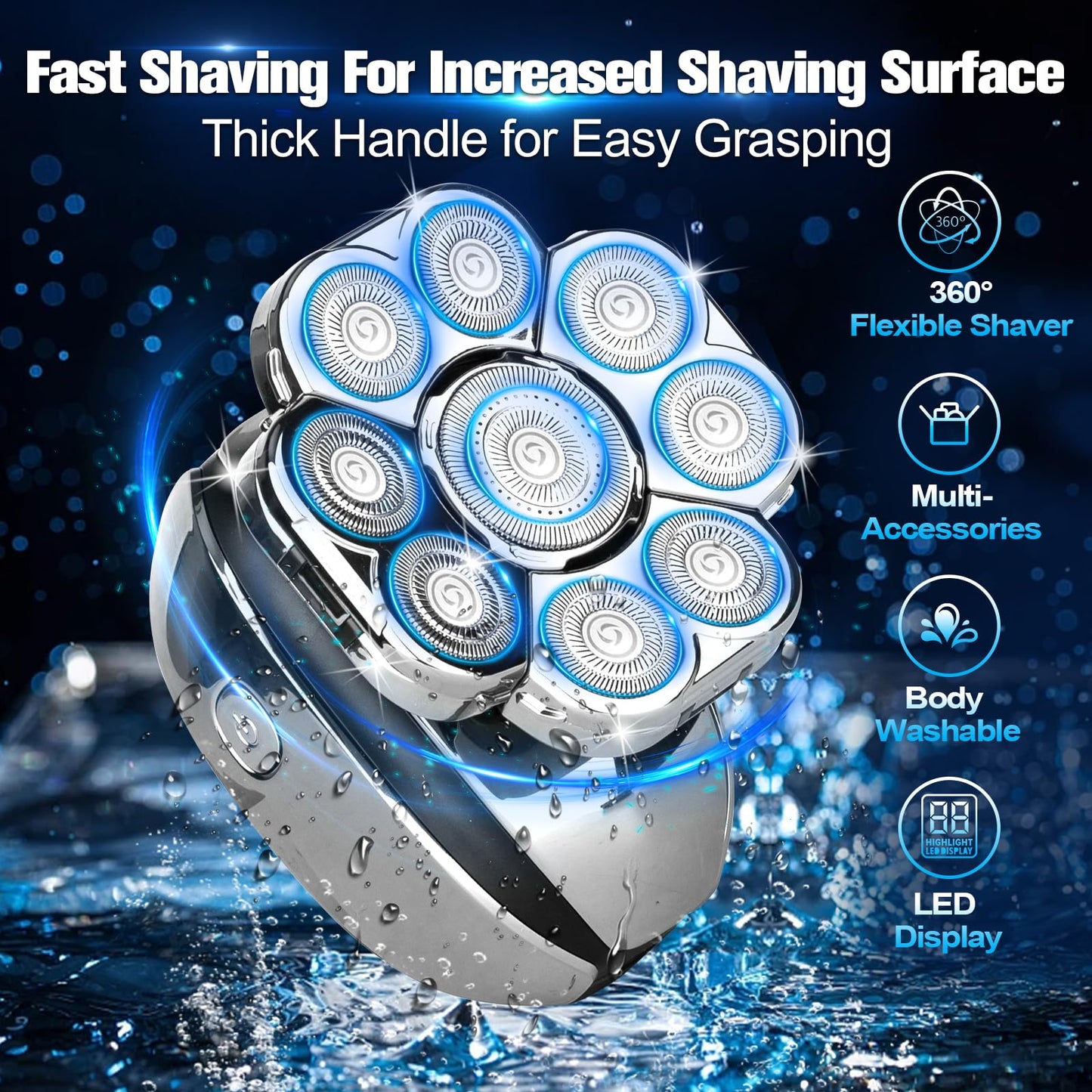 Softula Upgrade Head Shavers for Bald Men,Head Shaver 9D, 6-in-1 Electric Razor Grooming Kit with Nose Hair Trimmer, Waterproof Wet/Dry Shaver, LED Display, Rechargeable Bald Head Razor, Gift for Men