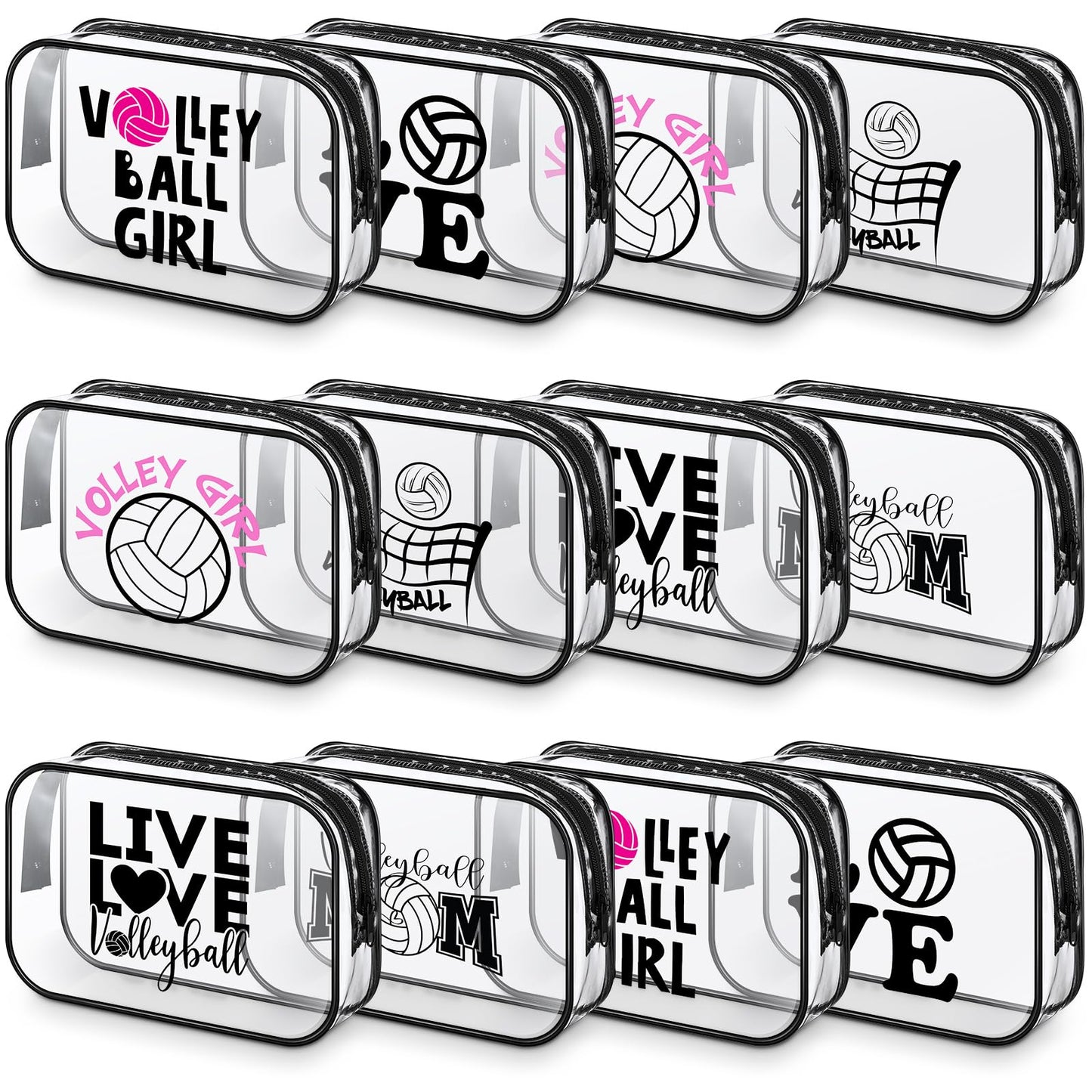 Abbylike 12 Pcs 7 x 4.7 x 2.4'' Volleyball Theme Cosmetic Bag Gifts Accessories for Makeup Bags PVC Clear Cheer Case Toiletry Zipper Pouch for Team Women