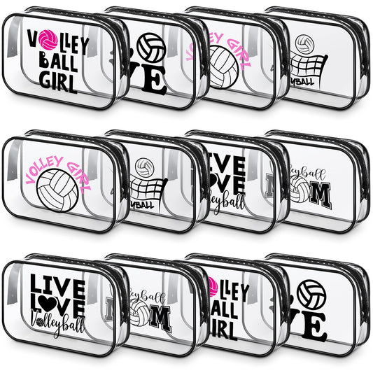 Abbylike 12 Pcs 7 x 4.7 x 2.4'' Volleyball Theme Cosmetic Bag Gifts Accessories for Makeup Bags PVC Clear Cheer Case Toiletry Zipper Pouch for Team Women