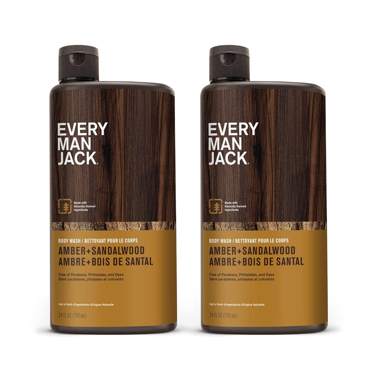 Every Man Jack Amber & Sandalwood Body Wash - Hydrating Formula for All Skin Types | 24oz (Pack of 2)