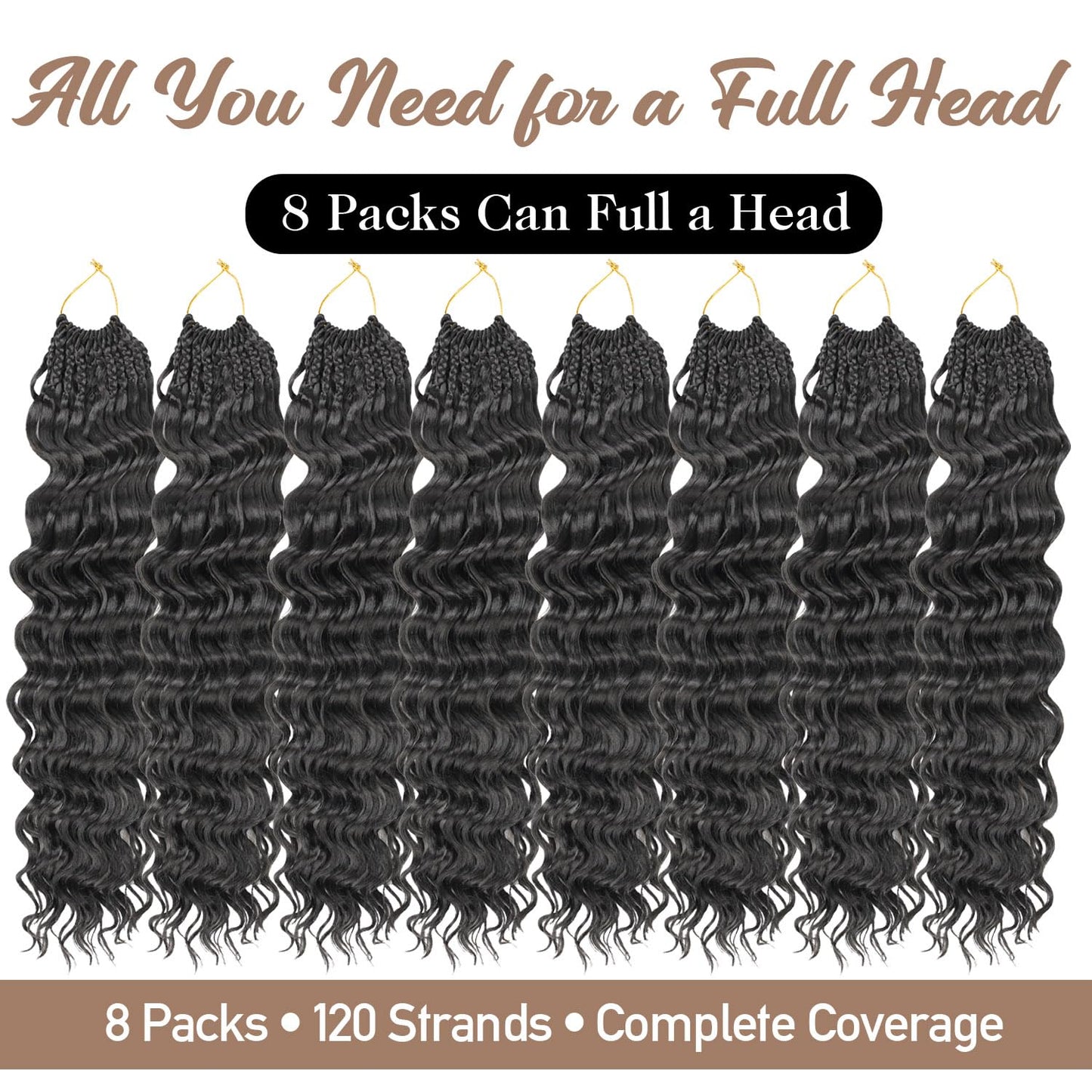 Pre looped Ocean Wave Crochet Hair 8 Packs 18 Inch Natural Black Synthetic Pre Twisted Ocean Braids Hair Boho Deep Wave Short Curly Crochet Hair for Black Women (18 Inch, 1B#)
