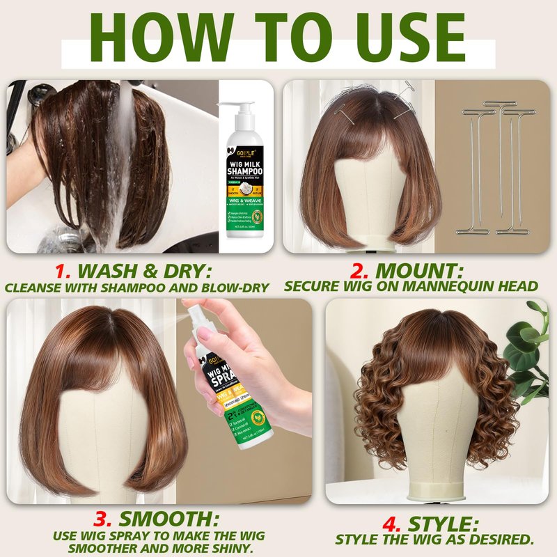 Wig Stand Tripod Metal Adjustable Mannequin Head Stand - Mannequin Wig Head with Mount Hole, Manikin Head for Wigs Making, Drying, Styling and Display - Wigs Shampoo & Milk Spray T Pins Hair Cap Set
