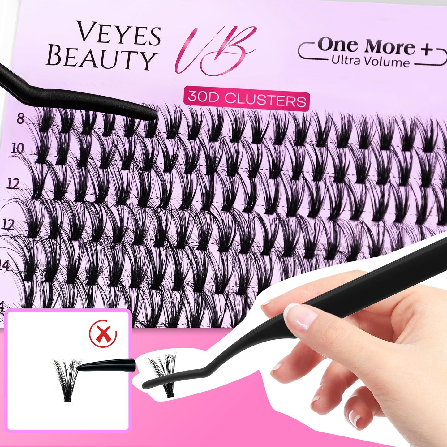 VEYESBEAUTY Lash Clusters UltraVolume Individual Lash Extensions One More+ 3D Layered DIY False Eyelash Tray 30D+40D Volume Cluster Lashes for Self Application at Home