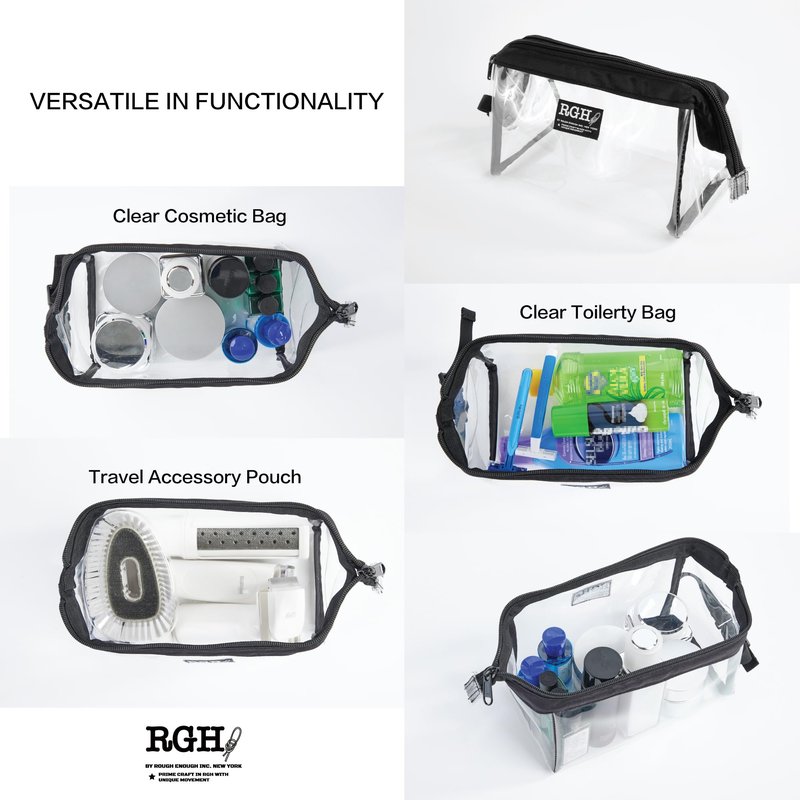 Rough Enough Clear Toiletry Bags for Traveling Leakproof Shaving Kit Cosmetic Organizer Bag for Women Men