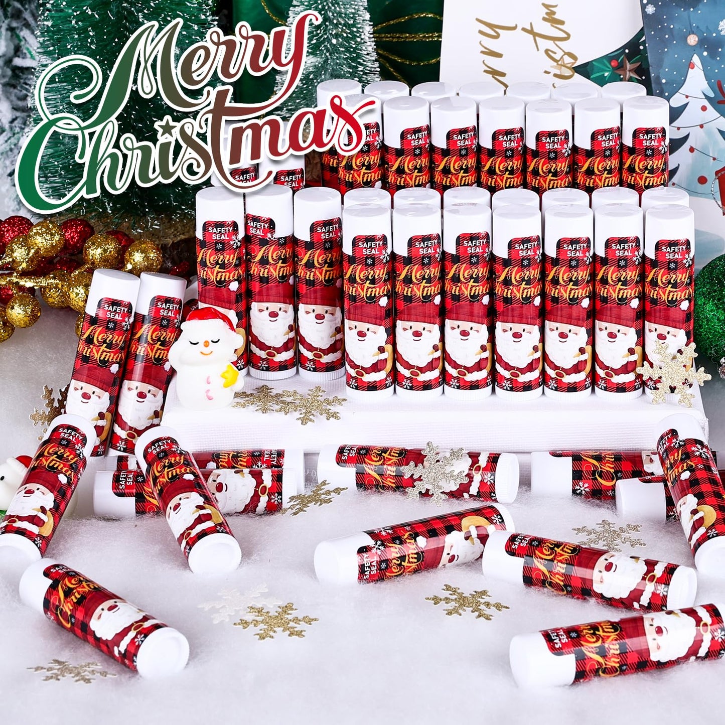 DMSKY Christmas Lip Balms Bulk 60 Pcs, Christmas Stocking Stuffers-Ideal Christmas Gifts for Women Men-Christmas Party Favors for Teachers Coworkers-Christmas Tree