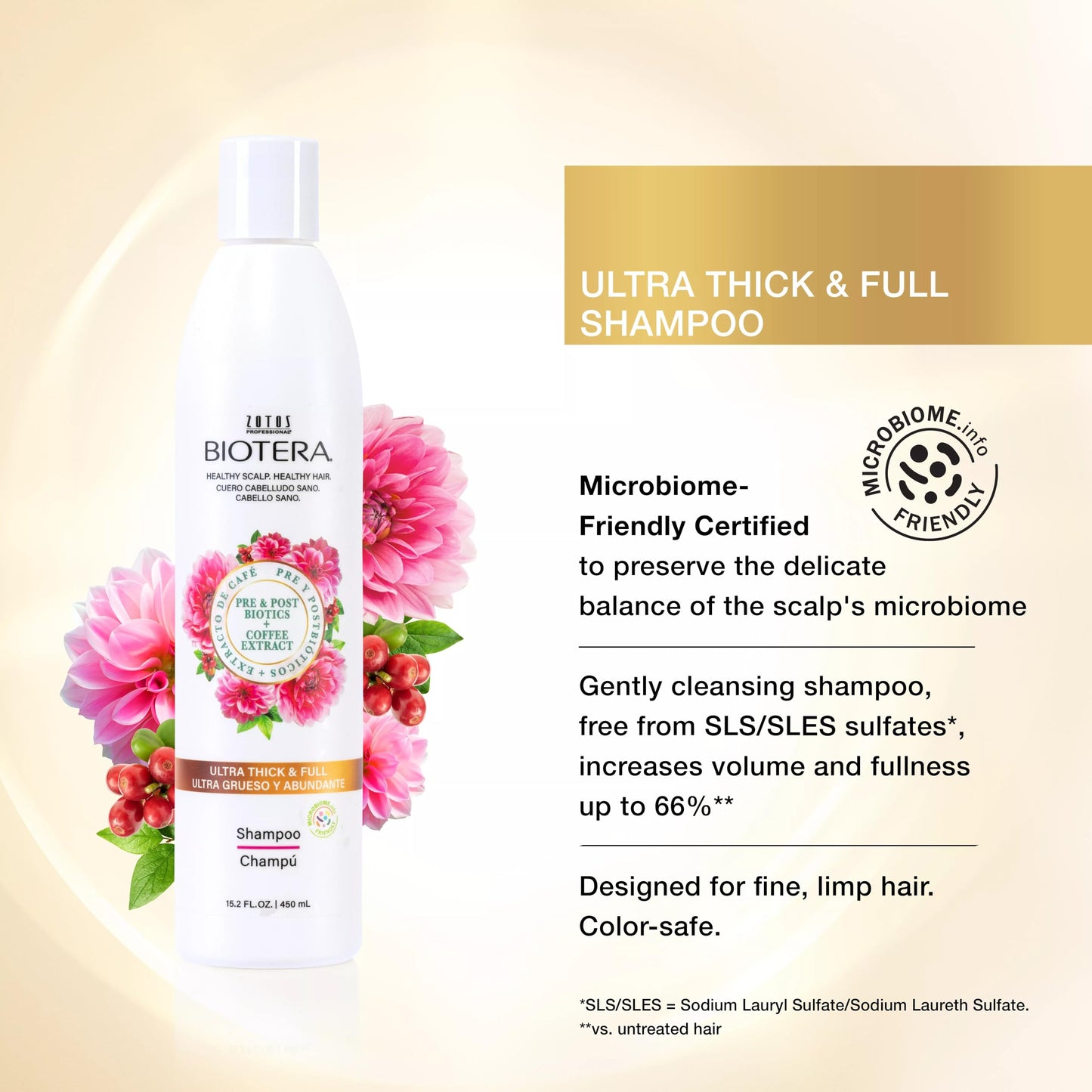 Biotera Ultra Thick & Full Volumizing Shampoo for Fine, Limp Hair - Adds Volume & Fullness with Coconut & Coffee Extract, Enhances Shine & Softness, Sulfate-Free, Color-Safe, Vegan