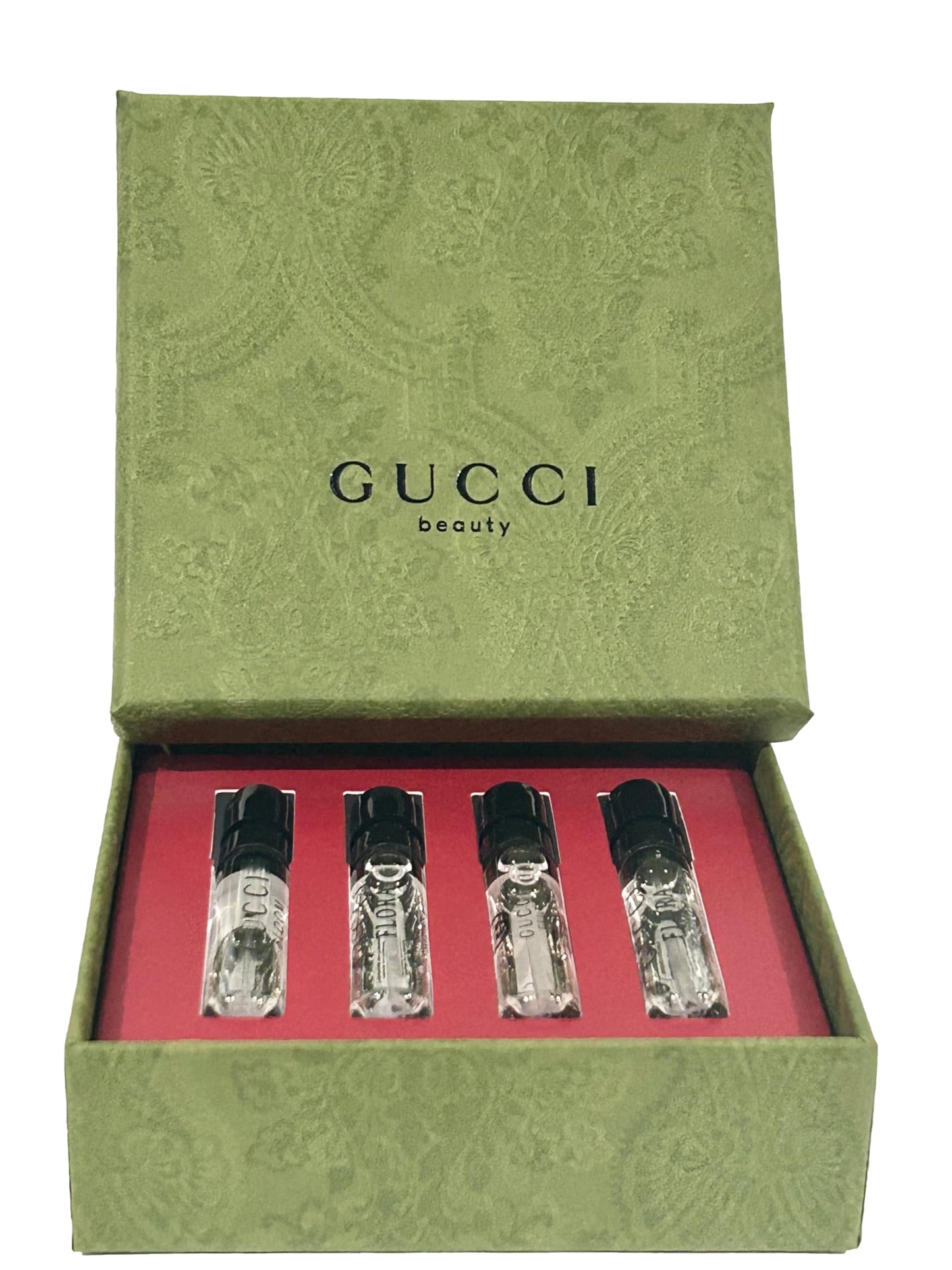 Gucci Sample Perfume WOMEN GIFT SET Bloom, Guilty Pour Femme, Flora Gorgeous Gardenia Flora Gorgeous Jasmine - 1.5 ml / 0.05 oz - set of 4 spray samples (9100)