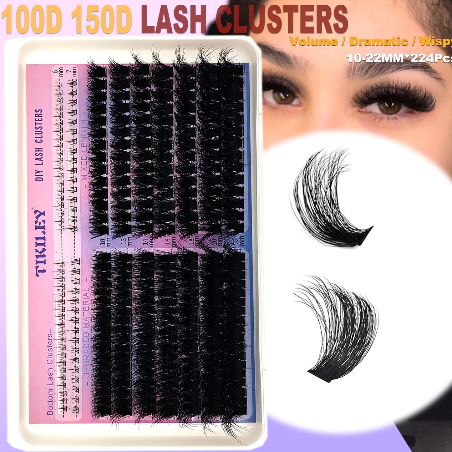 TIKILEY Fluffy Lash Clusters Cat Eye Faux Mink Eyelash Clusters with Bottom Lash Clusters 100D 200D Individual Lashes D Curl Mega Volume Eyelash Extension Clusters 10-22mm