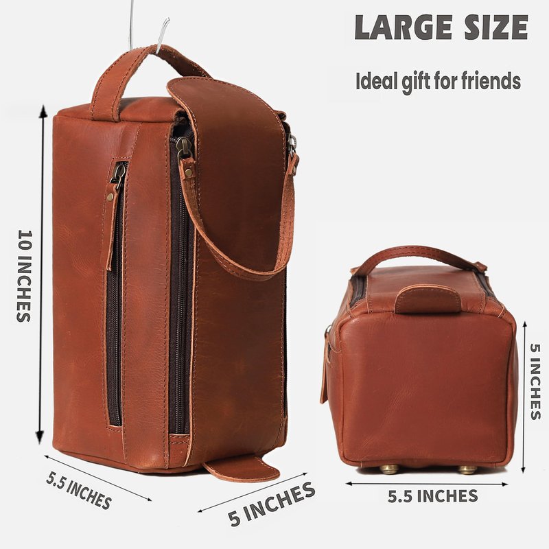 cuero Handcrafted Premium Genuine Buffalo Leather Toiletry Bag - Travel Dopp Kit for Men & Women, Ykk Dual Zipper Design for Quality and Style, Water Resistaant - Tan Brown