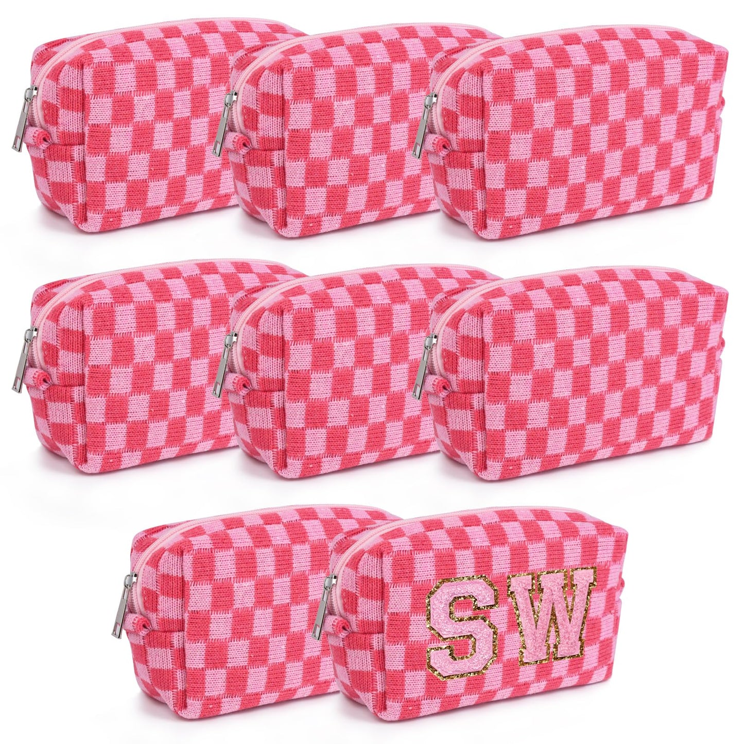 8 Pcs Checkered Makeup Bag Bridesmaid Proposal Gifts Makeup Pouch Bulk for Wedding Party Favors Bachelorette Party Decorations Toiletry Organizer Bag Cosmetic Case Gift