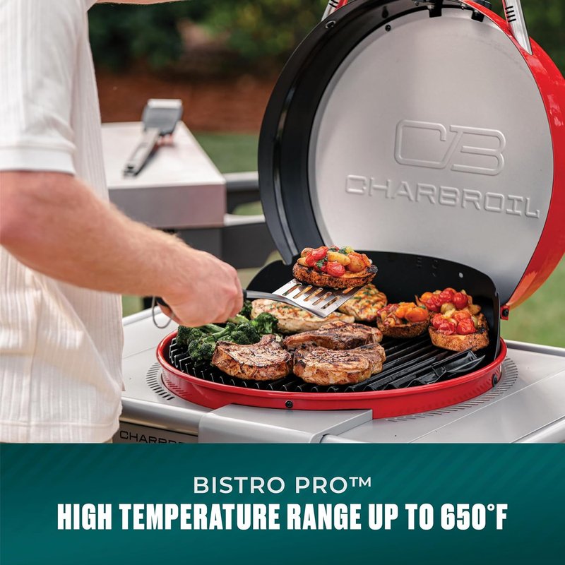Charbroil 3-in-1 Dual Fuel Outdoor Electric Grill & Griddle | Charcoal BBQ Mode, Red
