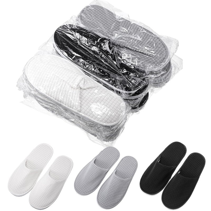Geyoga 12 Pair House Slipper for Guest Non Slip Disposable Slipper for Travel Washable Reusable Closed Toe Hotel Bridesmaid Indoor Spa Wedding Party Home(White,Gray,Black,M)