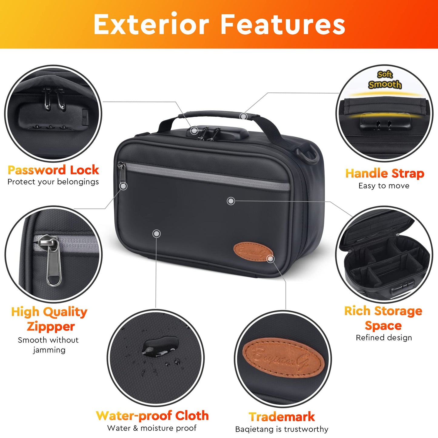8pc Carbon Lined Pouches w/Accessories,Combo Lock Travel Case,Gift Black