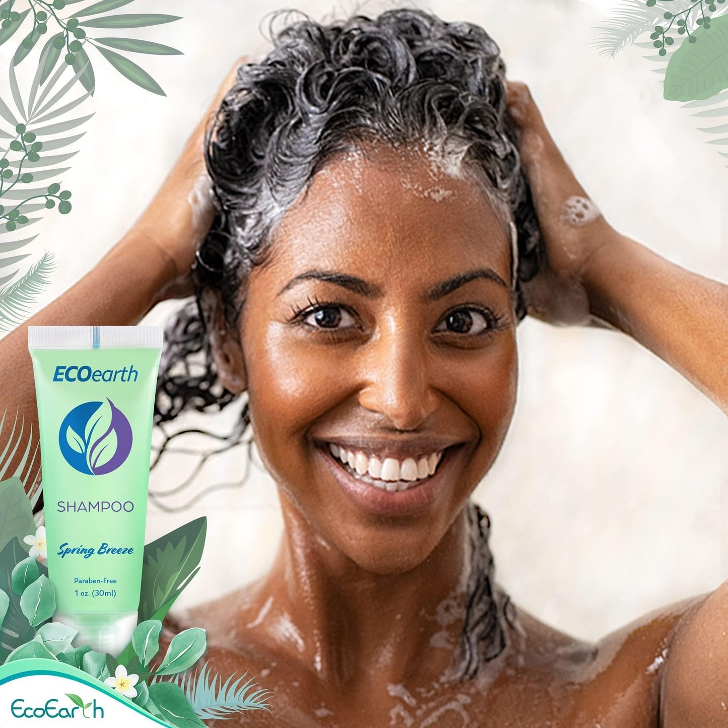 EcoEarth - Travel Size Hotel Shampoo - 1 fl oz, 100 Pack, Spring Breeze - Delight Your Guests with Revitalizing & Refreshing Hair Clenaser for Guest Hospitality - Small Size Luxury Shampoo in Bulk