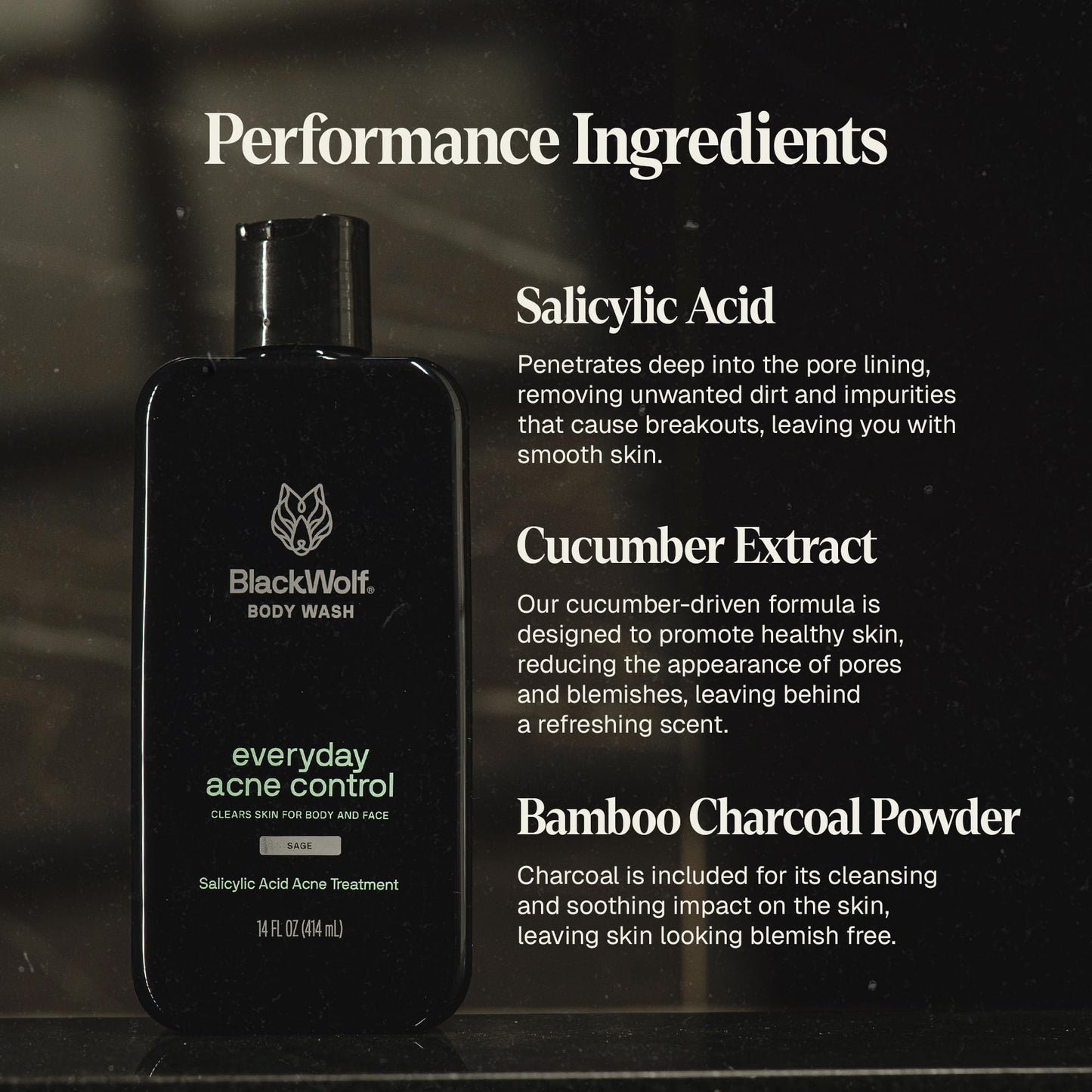 Black Wolf Deodorizing Body Wash for Men - Mens Long-Lasting Shower Gel Fights Body Odor - Hydrating & Moisturizing Body Cleanser Soap Removes Grime, Sweat & Buildup - Clean & Crisp Agave Scent