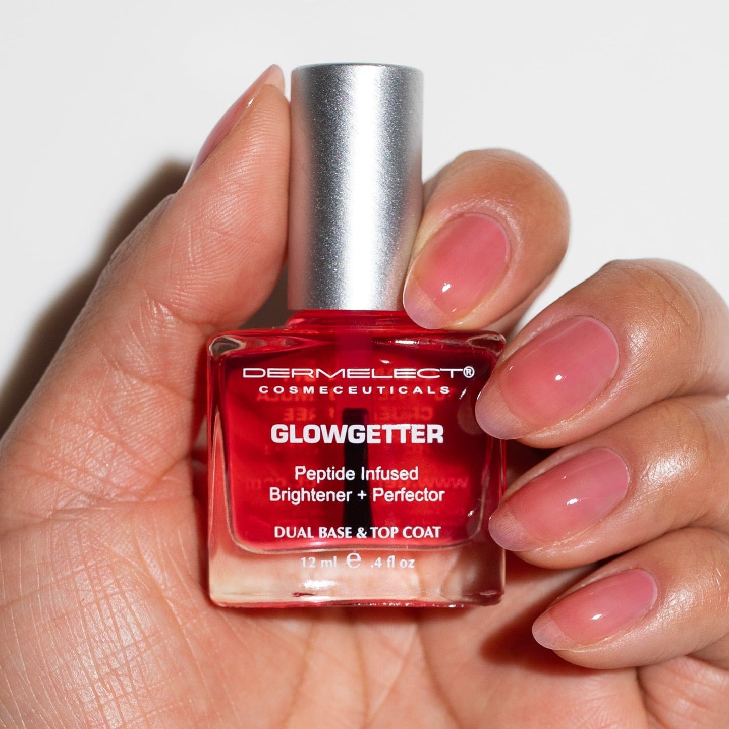 Dermelect Glowgetter Brightener + Perfector Nail Strengthener, French Mani Tint & Glossy Top Coat | Repairs Yellowing, Peeling, Ridged & Damaged Nails - 0.4 fl oz