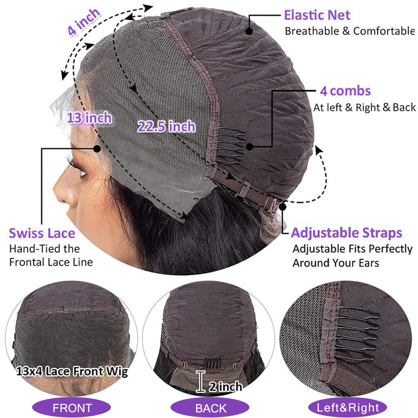 Lace Front Wigs for Black Women - Body Wave 24 Inch Glueless Lace Frontal Wigs - Pre Plucked with Baby Hair - Brazilian Virgin Human Hair - 180% Density - Natural Color