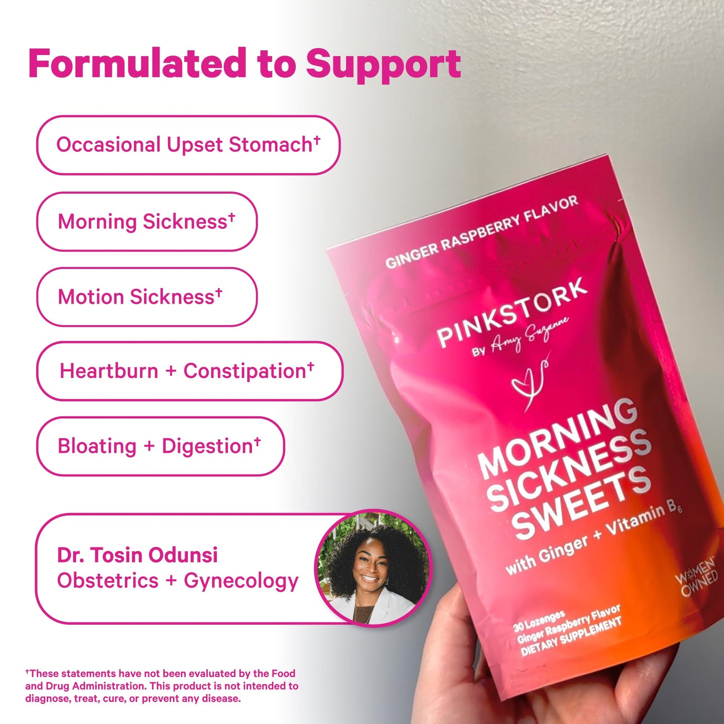 Pink Stork Morning Sickness Sweets Organic Raspberry Ginger, 30 Count