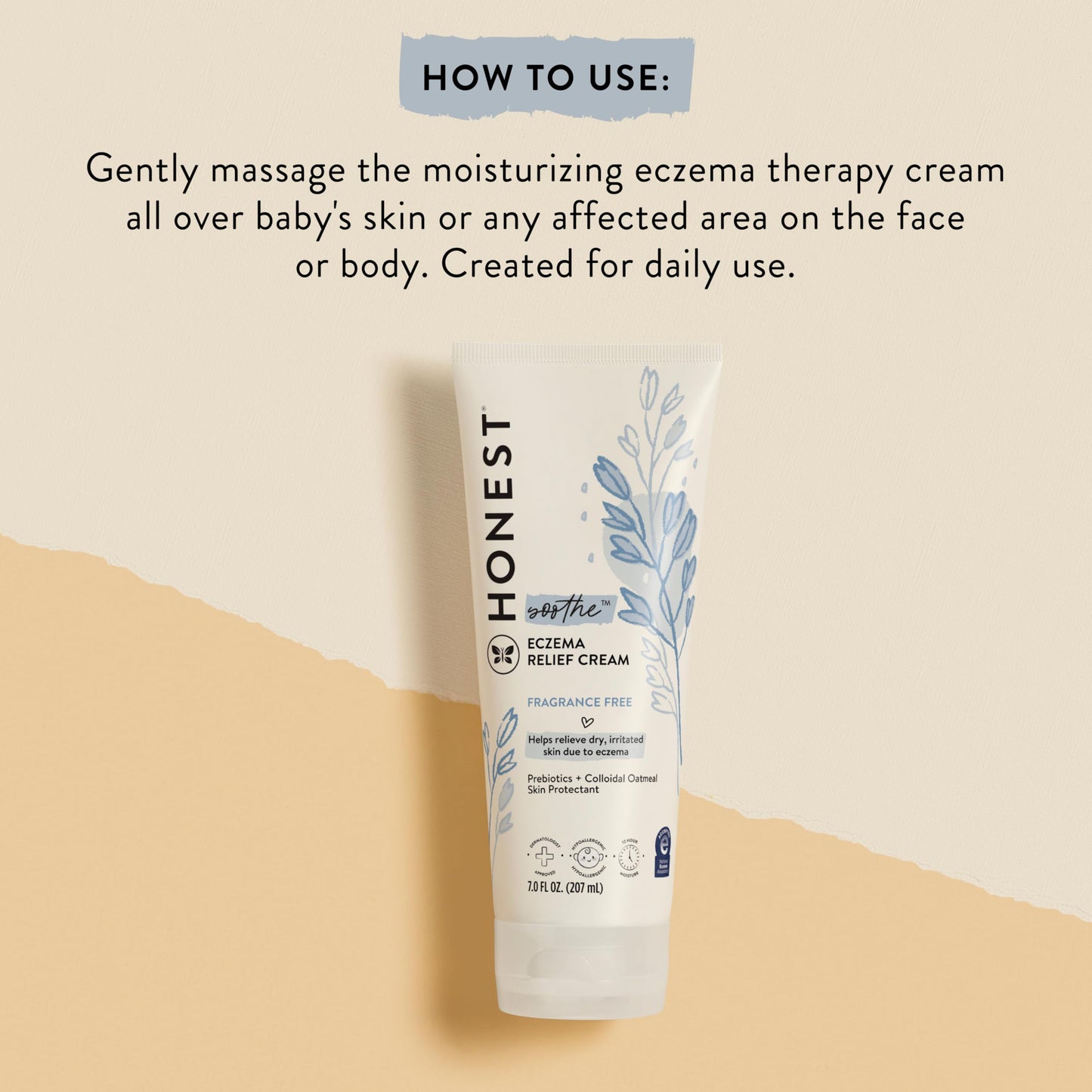 The Honest Company Eczema Soothing Therapy Cream and Skin Protectant, Naturally Derived, Gentle for Baby, Prebiotics Colloidal Oatmeal, 7 oz