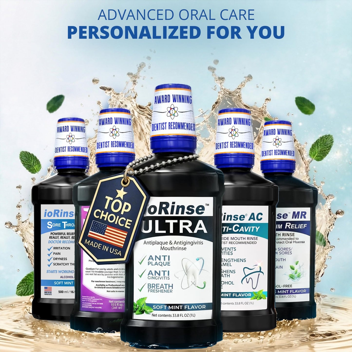 ioRinse Ultra Periodontal Rinse & Gum Mouthwash, Alcohol Free Mouth Rinse for Gum Disease, Fights Gingivitis, Plaque & Bad Breath, Bleeding Gums mouthwash with Molecular Iodine & Xylitol, 1L