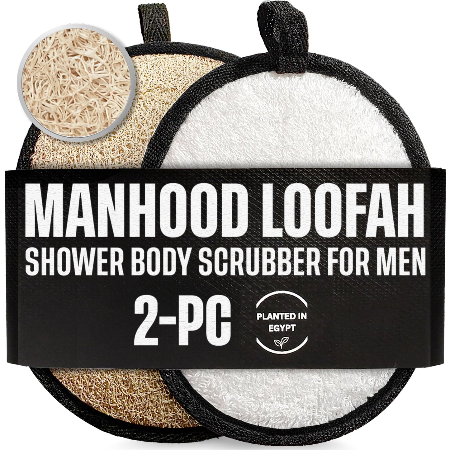 SERRENTO Loofah Body Scrubber Shower - Luffa Sponge 2PCS Black & White Set