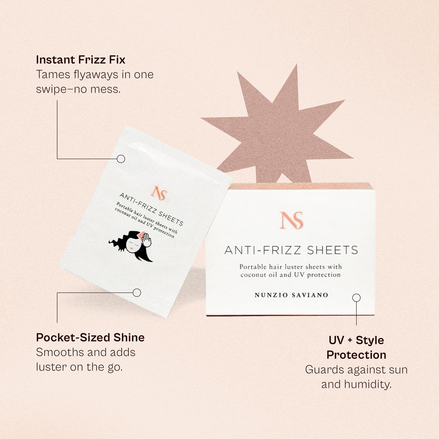 Nunzio Saviano Anti-Frizz Hair Sheets – 15 Count | On-the-Go Control for Curly, Wavy and Dry Hair | Lightweight Hair Styling Product with Coconut Oil | Frizz Control Sheets for Shine & Smoothing