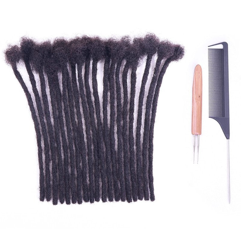 ADIASAI 0.4cm Width 100% Human Hair Loc Extensions 8 Inch 30 Strands Full Handmade Dreadlock Extensions for Men Women Kids Can Be Dyed and Bleached with Needle and Comb 100% Unprocessed Natural Black