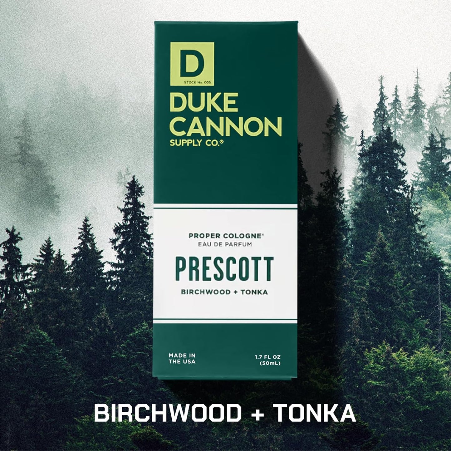 Duke Cannon Proper Cologne - Men's Eau de Parfum with Birchwood & Tonka | Woodsy, Long-Lasting Scent | 1.7 fl oz