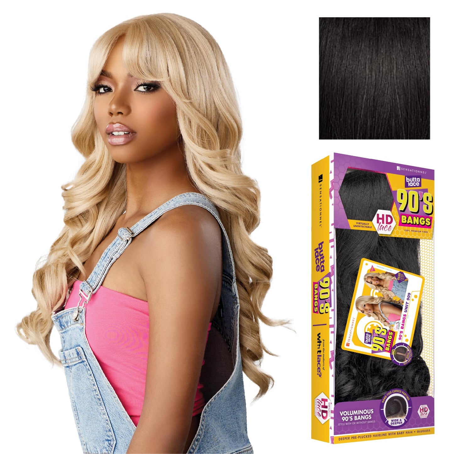 Sensationnel Butta Lace 90s Bangs Wig-Unit 909, 1B OFFBLACK