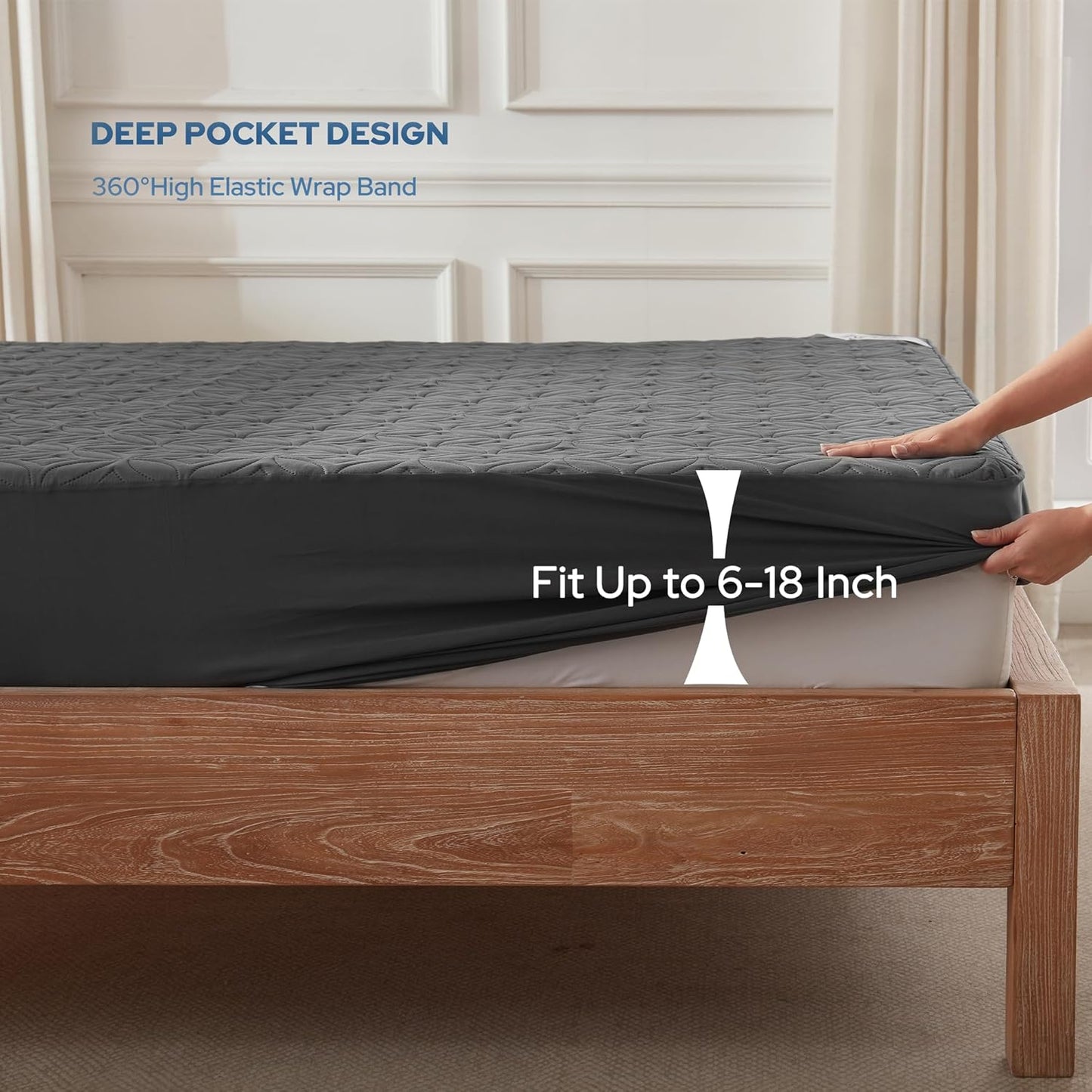 Waterproof Mattress Protector - Queen Size Noiseless Pad | Deep Pocket 6"-18" Depth, Soft & Breathable Gray Cover