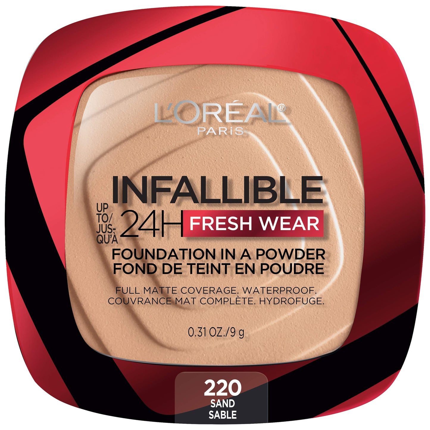 L'Oreal Paris Makeup Infallible Fresh Wear Foundation in a Powder, Up to 24H Wear, Waterproof, Sand, 0.31 oz. (Packaging May Vary)