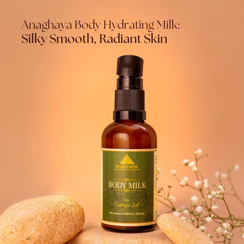 Body Hydrating Milk for Dry Skin - Daily Moisturizing Lotion with Ganges Water & A2 Clarified Butter, 1.69 fl oz | Softens Skin, Fast Absorbing, Lightweight, Non-Greasy, 100% Natural Ayurvedic Product