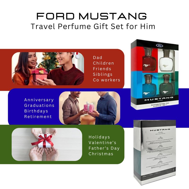 Mustang Perfume for Men Variety Gift Set Mini Travel Sprays EDT 0.51 Ounce