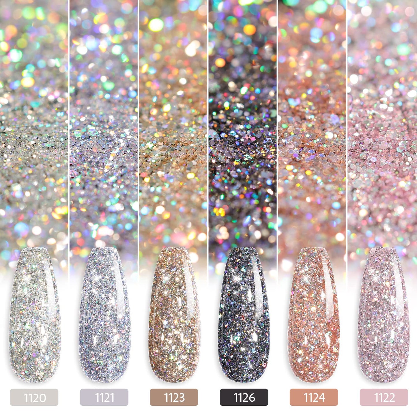 GAOY Chrome Platinum Glitter Nail Polish Set, 6 Colors Including Sparkly Shiny UV LED Soak Off Black Silver Pink Gel Polish Kit Home DIY Manicure Nail Salon Varnish