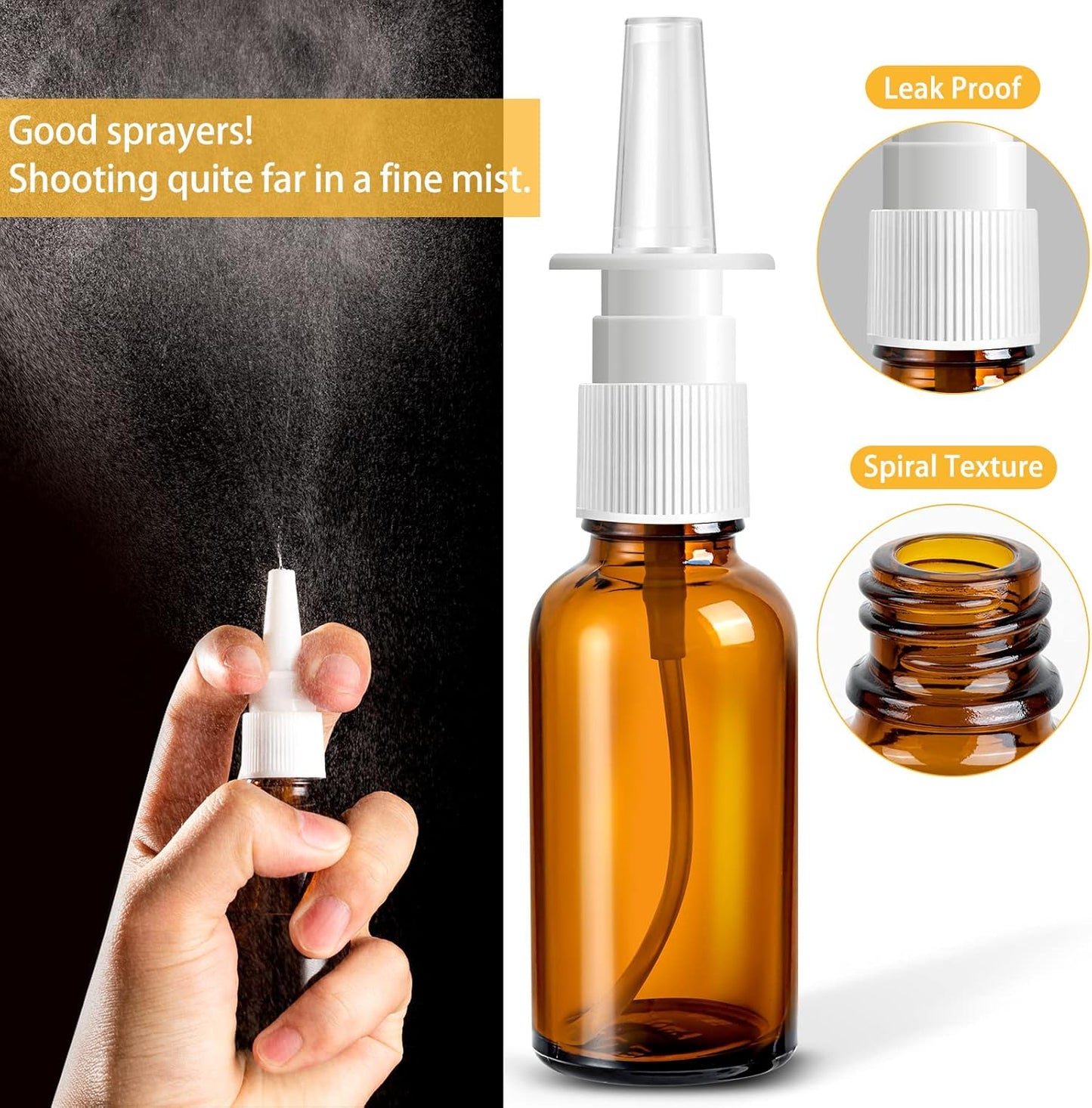 Empty Nasal Spray Bottles - 40 Pcs Brown Glass Refillable Fine Mist with 8 Funnels & Labels | 30ML/1oz